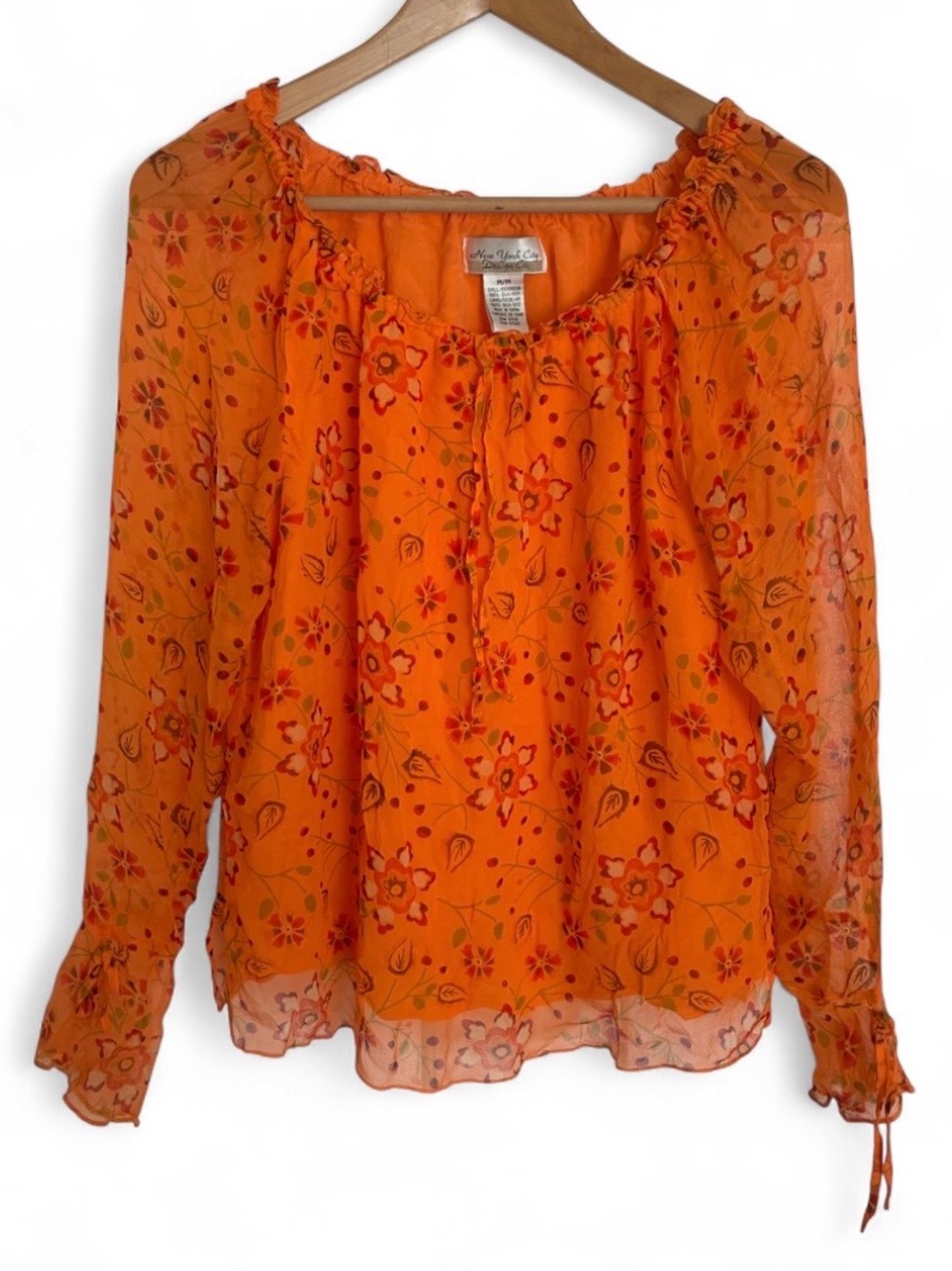 New York City Design Co Silk Vintage|Y2K Peasant Style Blouse M